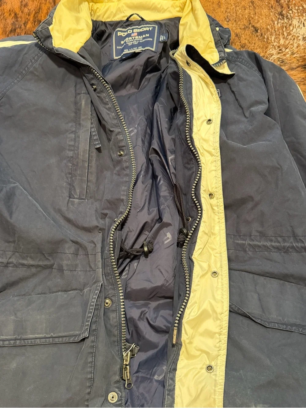 Vintage Polo Sport Ralph Lauren Sportsmans Parka Jacket Mens L Navy Puffer 90s